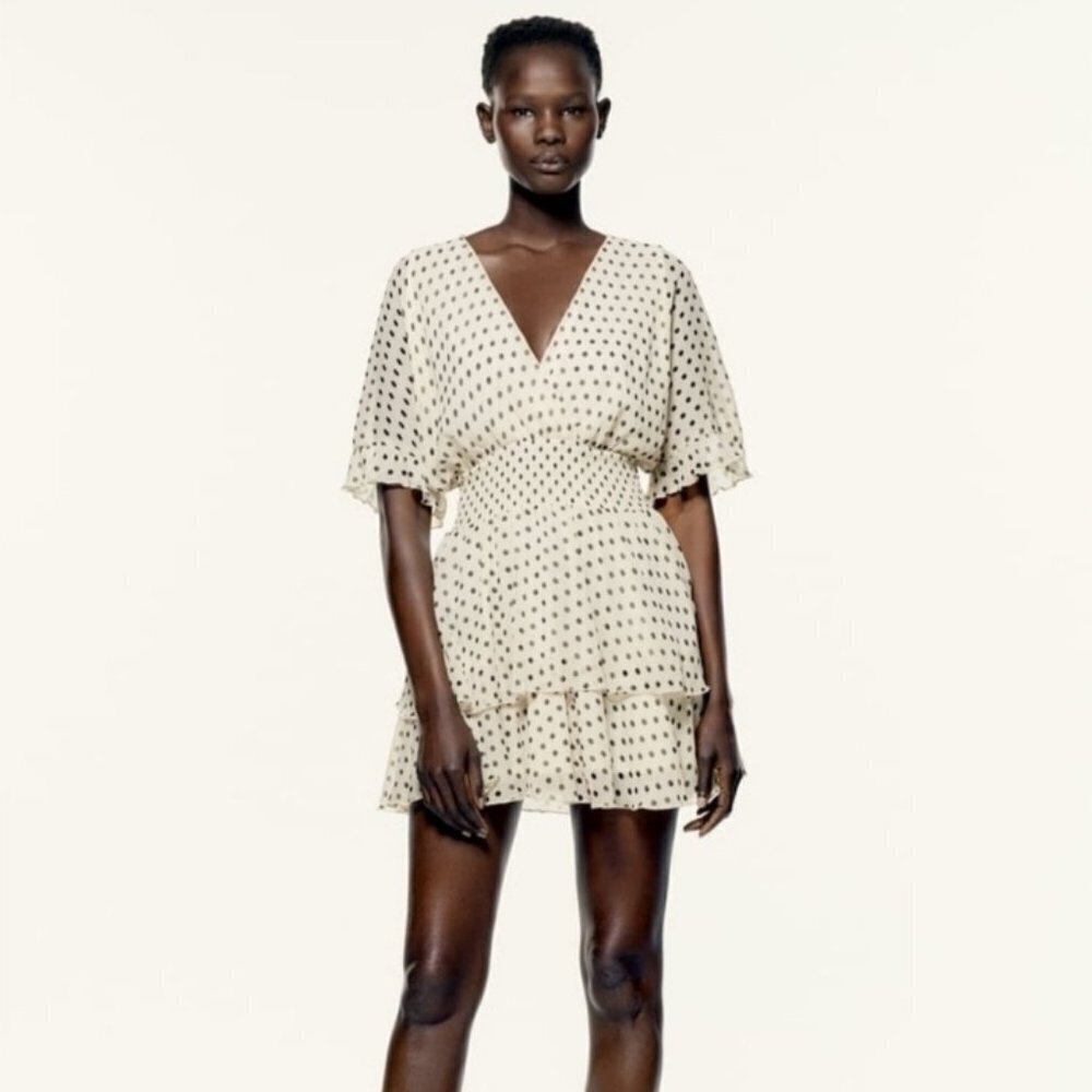 Zara Polka Dot Short Sleeve Ruffle Mini Dress